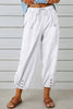 Tatum Linen Blend Elastic Waist Pocketed Button Hem Pants