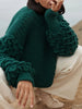 Stylish Round-Neck Bishop Sleeve  Crochet Jacquard Sweater Tops