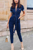 Buttons Belted Short Sleeve Denim Jumpsuit