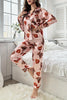 Beautifully Printed Lapel Pocket Button Lounge Pant Suit