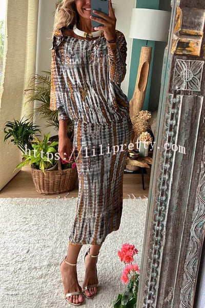 Sunset Cruise Tie-dye Print Dolman Sleeve Stretch Midi Dress