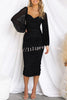 Iconic Crush Ruched Long Balloon Sleeve Mesh Overlay Midi Dress