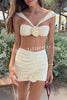 Three Piece Suspender Pleated Three Dimensional Flower Bikini Set