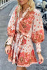 Gorgeous Spring Palace Print Button Smocked Sleeve Belt Mini Dress