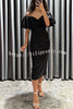 Talk Sweetly Satin Puff Sleeve Ruched Bust Formal Midi Dress