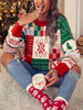 Festival Floral Printed Crochet Round-Neck Christmas Sweater Tops