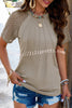 Round Neck Pleated Cutout Short Sleeved Top