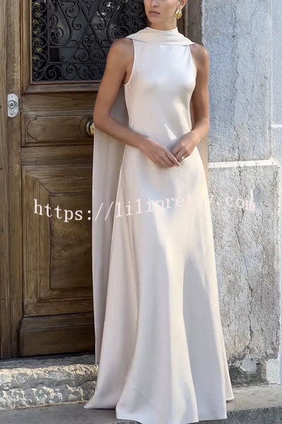 Lilipretty Chic Taste Satin Cape Drape Party Formal Maxi Dress