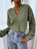 Leisure Long Sleeves Jacquard Solid Color V-Neck Short T-Shirts Tops