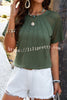 Round Neck Pleated Cutout Short Sleeved Top