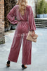 Velvet Long Sleeved Top and Wide Leg Pants Two Piece Set