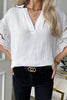 Keyhole Scalloped Edges V Neck Blouse