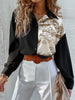 Leisure Buttoned Floral Printed Color-Block Lapel Collar Blouses&Shirts Tops