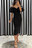 Talk Sweetly Satin Puff Sleeve Ruched Bust Formal Midi Dress