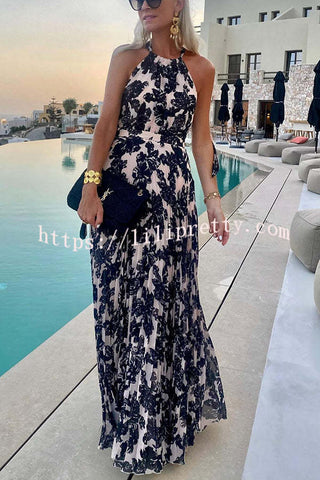Inspire Beauty Floral Print Halter Pleated Maxi Dress