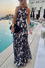 Inspire Beauty Floral Print Halter Pleated Maxi Dress