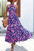 Floral Print Halter Neck Paneled Hollow Pleated Backless Maxi Dress