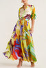 Reiss Satin Multi Print Drawstring Elastic Waist Swing Maxi Skirt