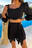 Hollow Lantern Sleeve Cropped Top + Belt Shorts