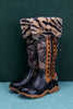 SOFFIA | TIGER PATTERN FUR CIRCUM LEATHER TIE-ACCENT BOOT