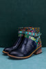 SOFFIA | ABSTRACT FLORAL STRAP LEATHER ANKLE BOOT