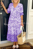 V Neck Floral Print Elastic Waist Maxi Dress