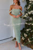 Like Venus Ruched Mesh Overlay Off Shoulder Maxi Dress