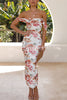 Beauty of Her Floral Ruched Mesh Overlay Off Shoulder Maxi Dress