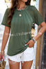 Round Neck Pleated Cutout Short Sleeved Top