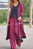 Contrasting Color Sleeveless Vest Long Sleeve Cardigan Jacket Long Pants Three Piece Set