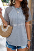 Round Neck Pleated Cutout Short Sleeved Top