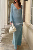 V Neck Button Down Knitted Cutout Long Sleeved Cover Up