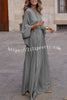 Geometric Print V Neck Long Sleeve Maxi Dress