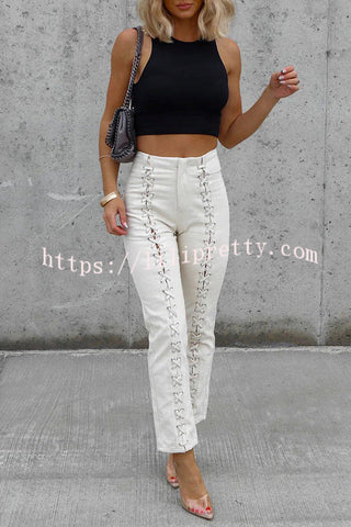 Believe In Me Lace Up High Rise Slim Fit Pants