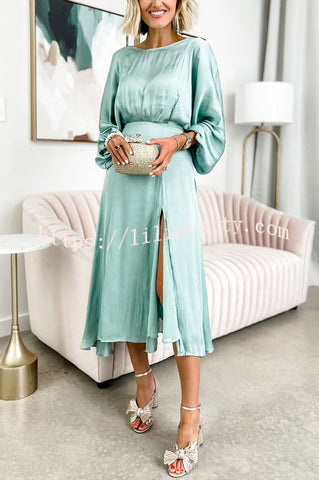 Best Wedding Guest Satin Dolman Sleeve Slit Midi Dress