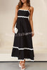 Bayside Beauty Wave Trim Patchwork Back Smocked Suspender Maxi Dress