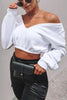 V Neck Long Sleeve Crop Top