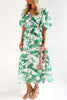 V Neck Multi Print Stretch Waist Hidden Zip Maxi Dress