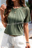 Round Neck Pleated Cutout Short Sleeved Top