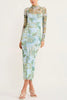 Cocktail Hour Mesh Floral Print Stretch Midi Dress (with Removable Slip)