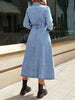 Stylish Lapel Collar Empire Buttoned Solid Color A-Line Denim Midi Dresses