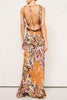 Look Luxe and Dreamy Satin Floral Print Back Cowl Neck Maxi Dress