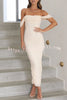 Like Venus Ruched Mesh Overlay Off Shoulder Maxi Dress