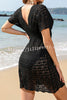 Simple V Neck Wavy Pattern Hollow Short Sleeved Cover Ups
