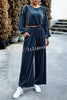 Velvet Long Sleeved Top and Wide Leg Pants Two Piece Set