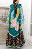 Living Drama Unique Print Contrast Ruffle Trim Bell Sleeve Loose Maxi Dress