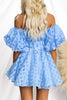 Barbie Night Square Patterned Fabric Puff Sleeve Mini Dress