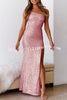 Stunning Views Sequined One Shoulder Slit Maxi Dress