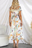 Choose You Satin Floral Print Puff Sleeve Midi Dress