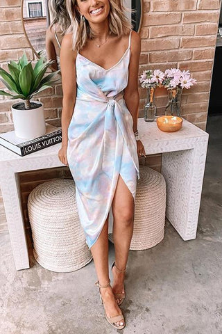 Tie Dyr Knot Slit Slip Dress
